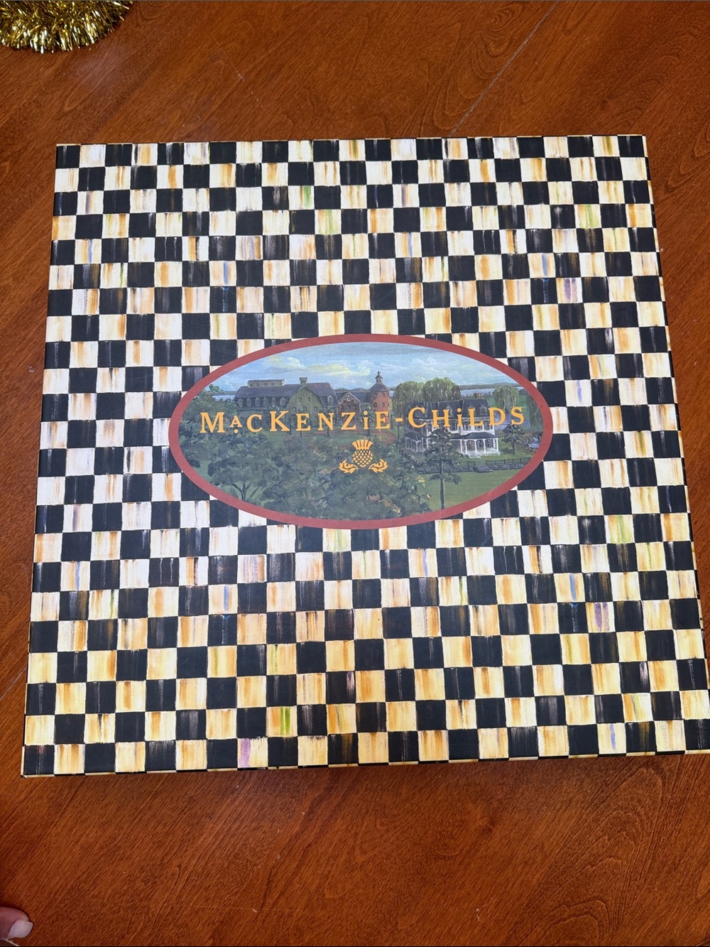 XL - MacKenzie-Childs Black, Cream & Gold Checkerboard GIFT BOX